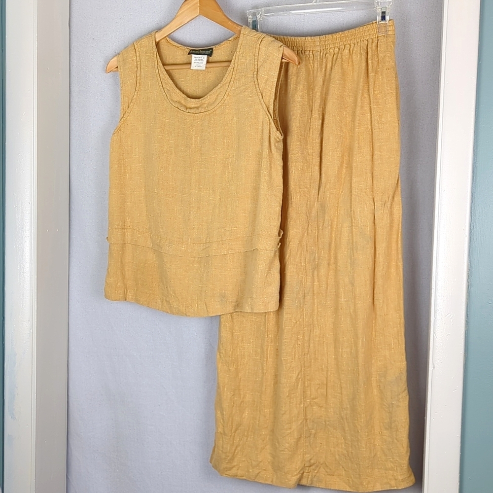 Vintage Linen Harve Benard Gold Maxi Skirt Set